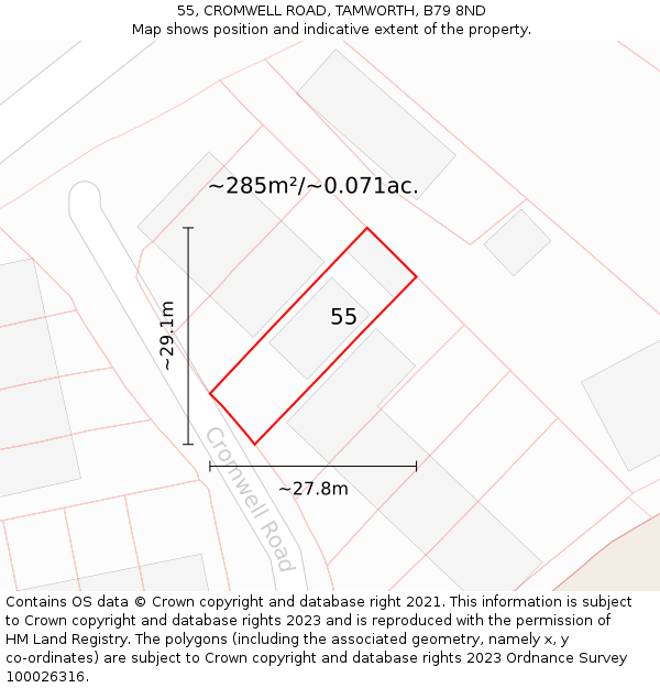 55, CROMWELL ROAD, TAMWORTH, B79 8ND: Plot and title map