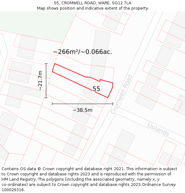 55, CROMWELL ROAD, WARE, SG12 7LA: Plot and title map