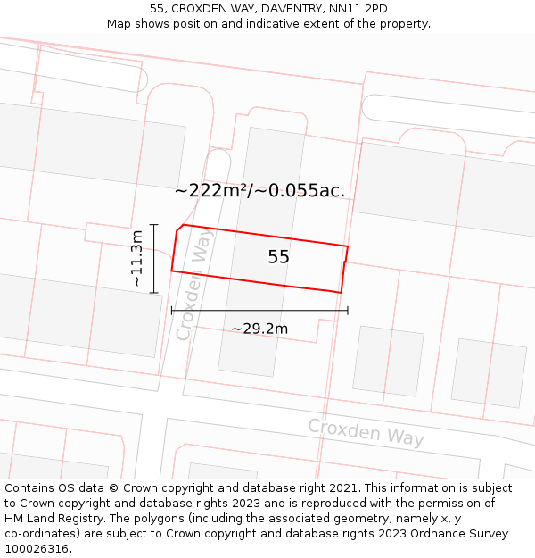 55, CROXDEN WAY, DAVENTRY, NN11 2PD: Plot and title map