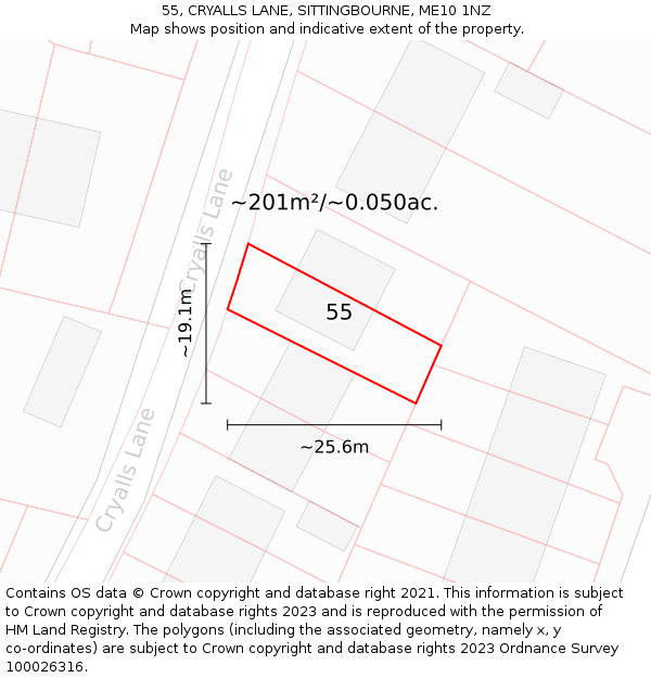 55, CRYALLS LANE, SITTINGBOURNE, ME10 1NZ: Plot and title map