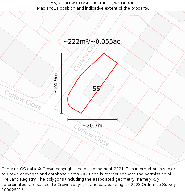 55, CURLEW CLOSE, LICHFIELD, WS14 9UL: Plot and title map