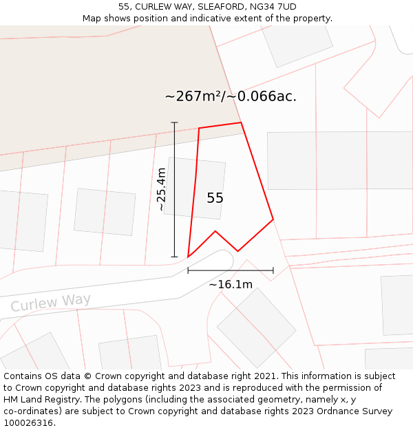 55, CURLEW WAY, SLEAFORD, NG34 7UD: Plot and title map