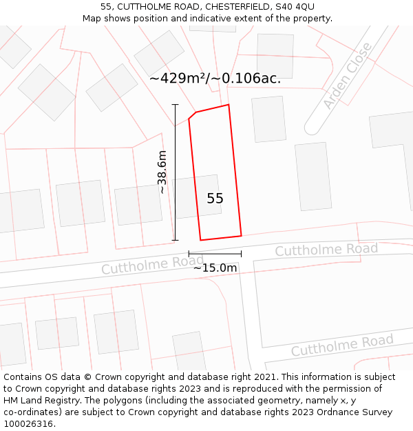 55, CUTTHOLME ROAD, CHESTERFIELD, S40 4QU: Plot and title map