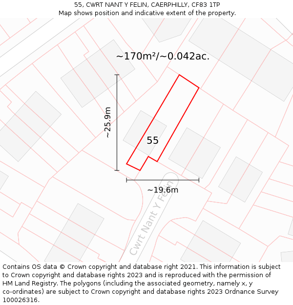 55, CWRT NANT Y FELIN, CAERPHILLY, CF83 1TP: Plot and title map