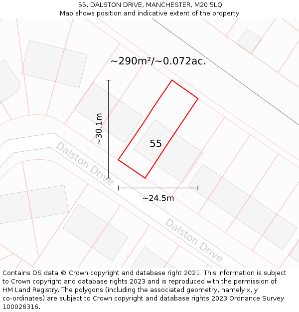 55, DALSTON DRIVE, MANCHESTER, M20 5LQ: Plot and title map