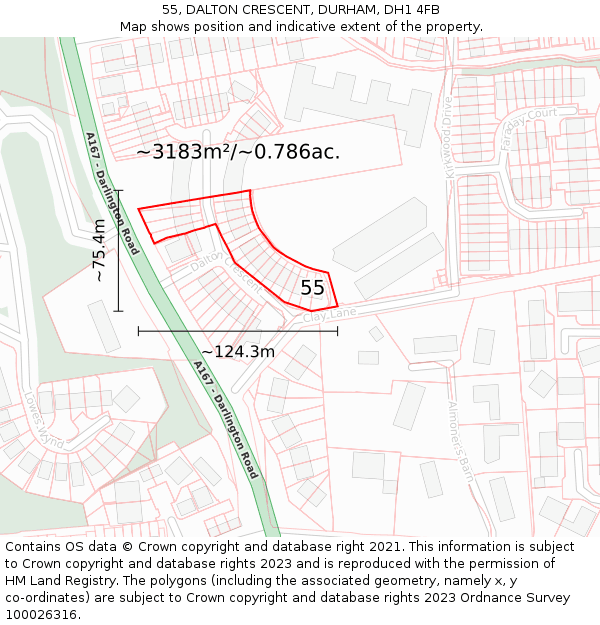 55, DALTON CRESCENT, DURHAM, DH1 4FB: Plot and title map