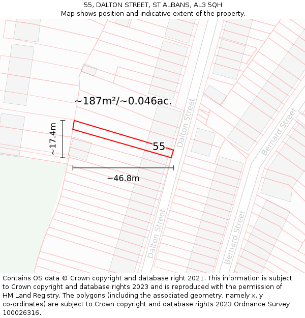 55, DALTON STREET, ST ALBANS, AL3 5QH: Plot and title map