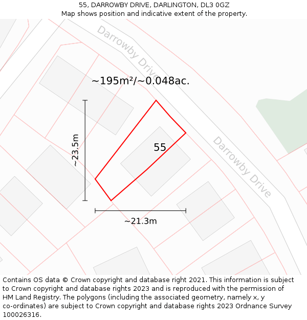 55, DARROWBY DRIVE, DARLINGTON, DL3 0GZ: Plot and title map