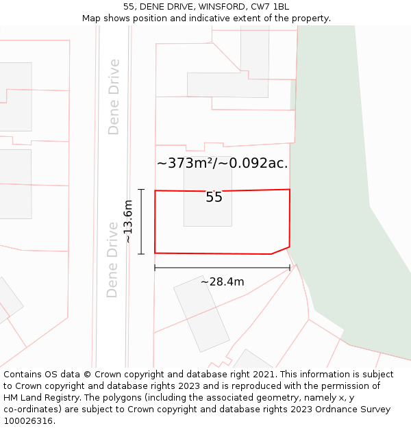 55, DENE DRIVE, WINSFORD, CW7 1BL: Plot and title map