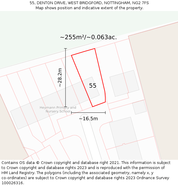 55, DENTON DRIVE, WEST BRIDGFORD, NOTTINGHAM, NG2 7FS: Plot and title map