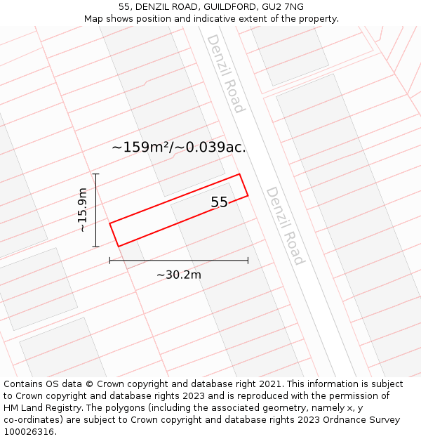 55, DENZIL ROAD, GUILDFORD, GU2 7NG: Plot and title map