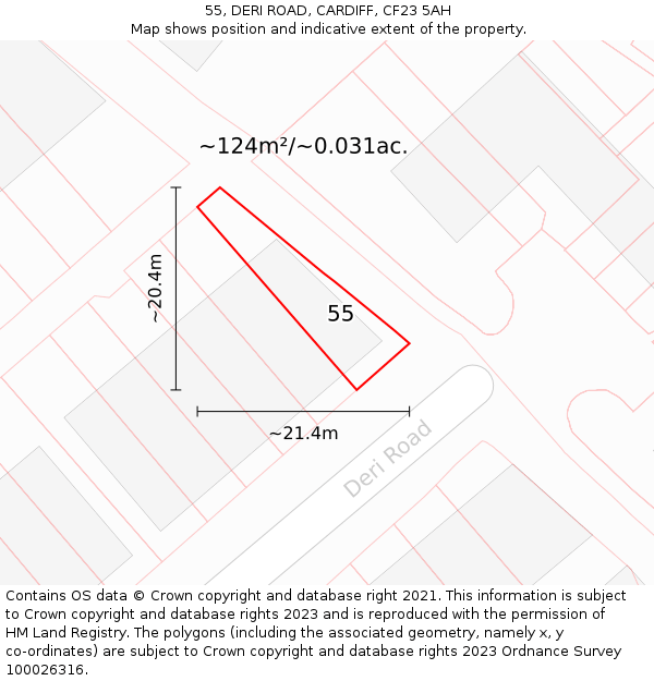 55, DERI ROAD, CARDIFF, CF23 5AH: Plot and title map