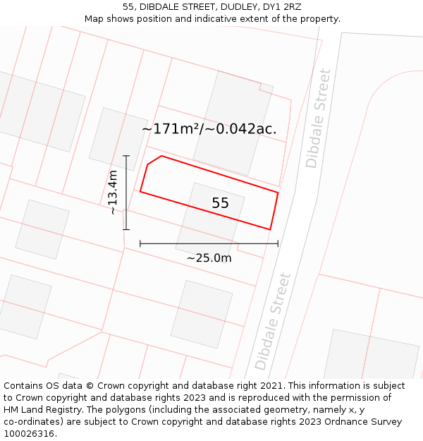 55, DIBDALE STREET, DUDLEY, DY1 2RZ: Plot and title map