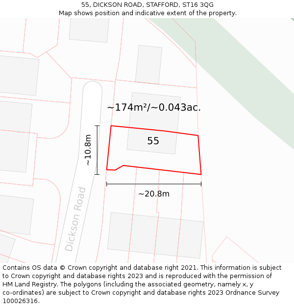 55, DICKSON ROAD, STAFFORD, ST16 3QG: Plot and title map