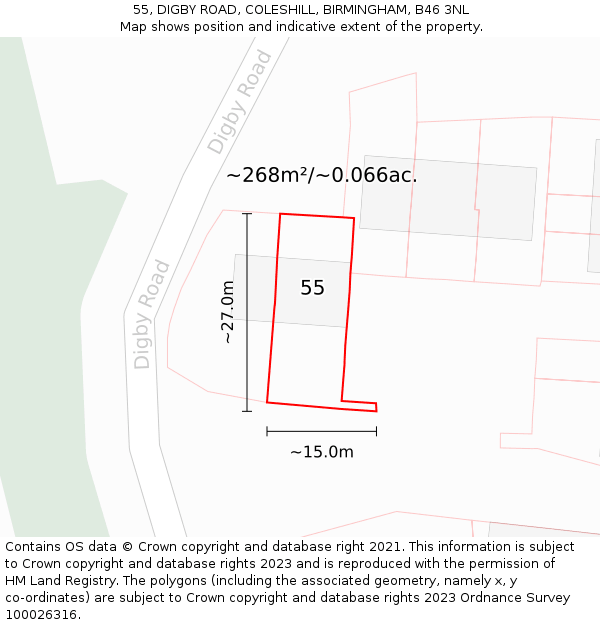 55, DIGBY ROAD, COLESHILL, BIRMINGHAM, B46 3NL: Plot and title map