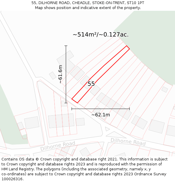 55, DILHORNE ROAD, CHEADLE, STOKE-ON-TRENT, ST10 1PT: Plot and title map