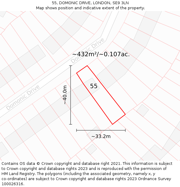 55, DOMONIC DRIVE, LONDON, SE9 3LN: Plot and title map