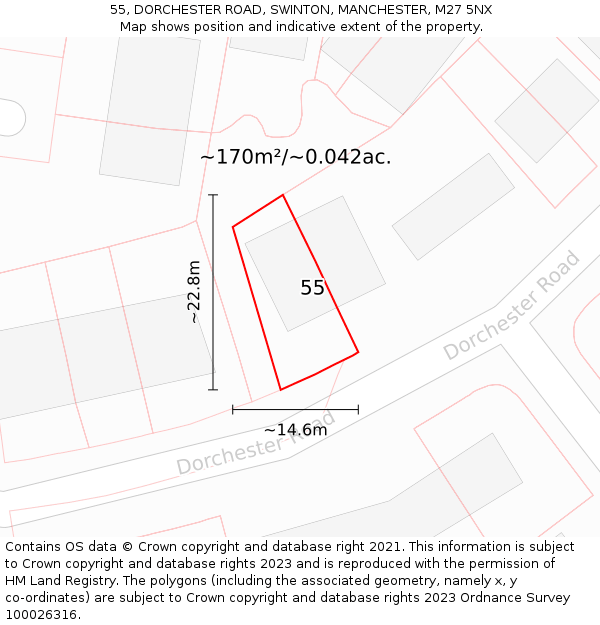 55, DORCHESTER ROAD, SWINTON, MANCHESTER, M27 5NX: Plot and title map