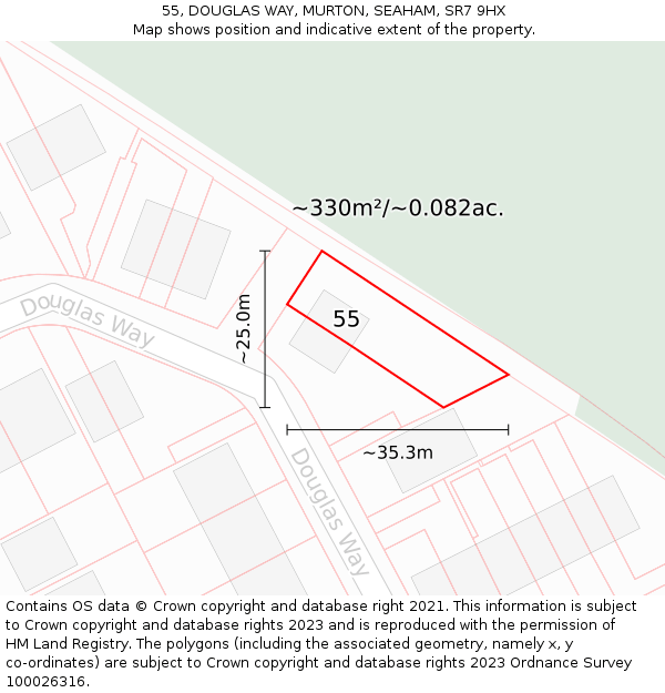 55, DOUGLAS WAY, MURTON, SEAHAM, SR7 9HX: Plot and title map