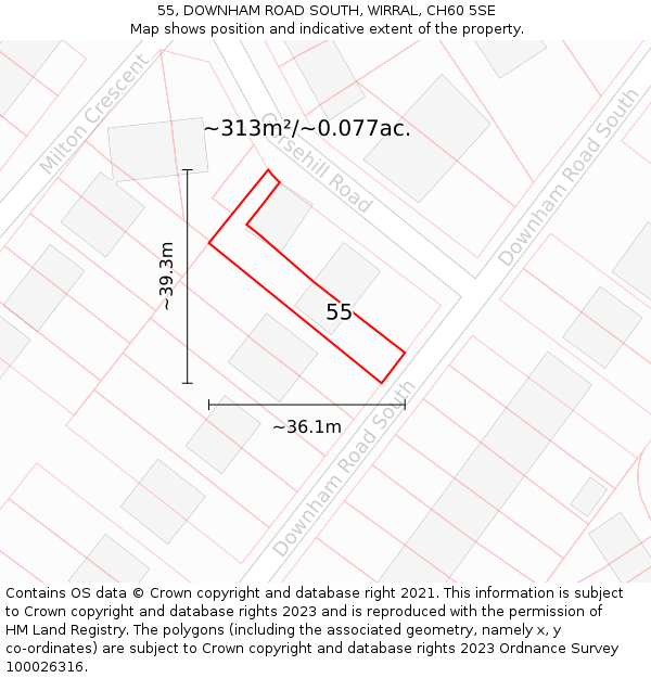 55, DOWNHAM ROAD SOUTH, WIRRAL, CH60 5SE: Plot and title map