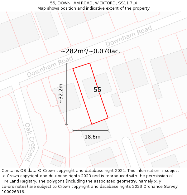 55, DOWNHAM ROAD, WICKFORD, SS11 7LX: Plot and title map