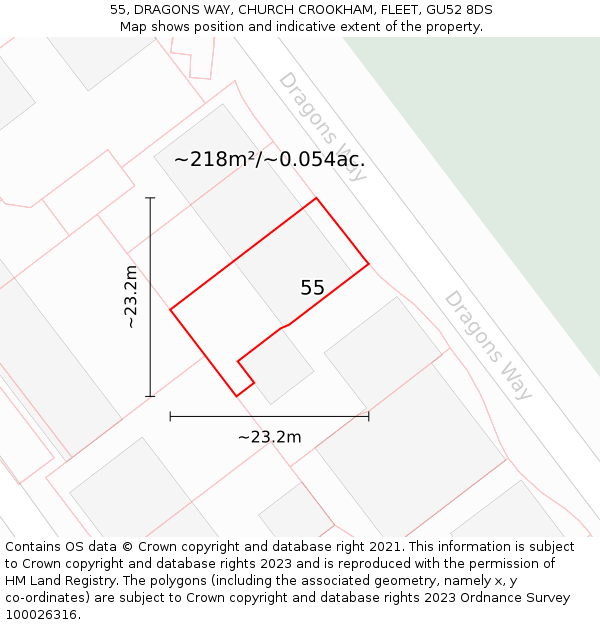 55, DRAGONS WAY, CHURCH CROOKHAM, FLEET, GU52 8DS: Plot and title map