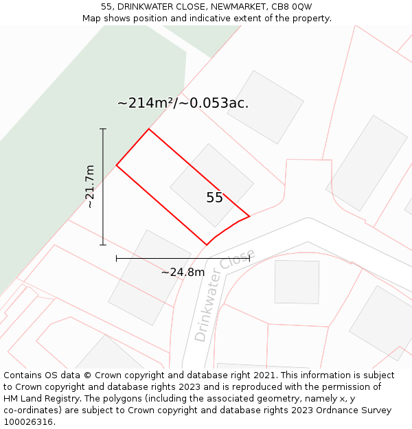 55, DRINKWATER CLOSE, NEWMARKET, CB8 0QW: Plot and title map