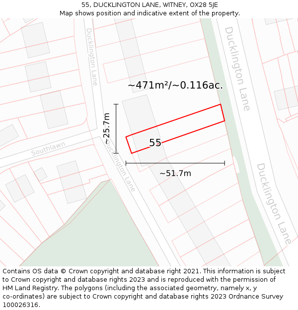 55, DUCKLINGTON LANE, WITNEY, OX28 5JE: Plot and title map