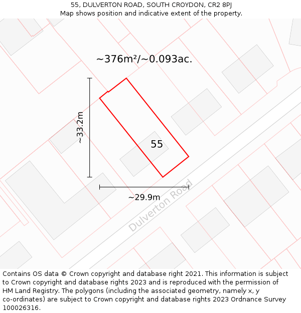 55, DULVERTON ROAD, SOUTH CROYDON, CR2 8PJ: Plot and title map