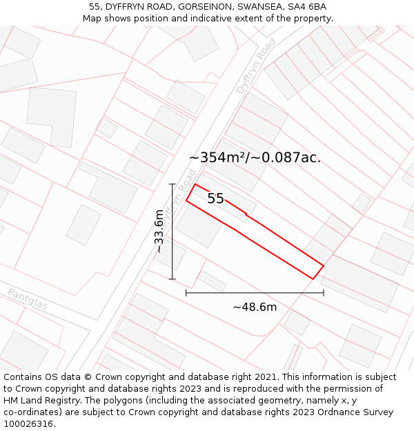 55, DYFFRYN ROAD, GORSEINON, SWANSEA, SA4 6BA: Plot and title map