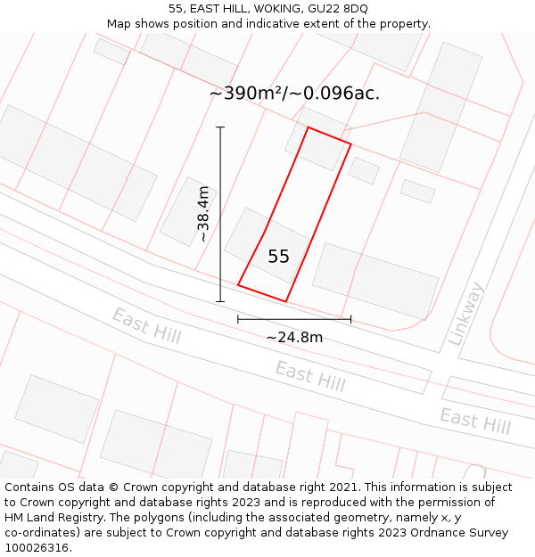 55, EAST HILL, WOKING, GU22 8DQ: Plot and title map