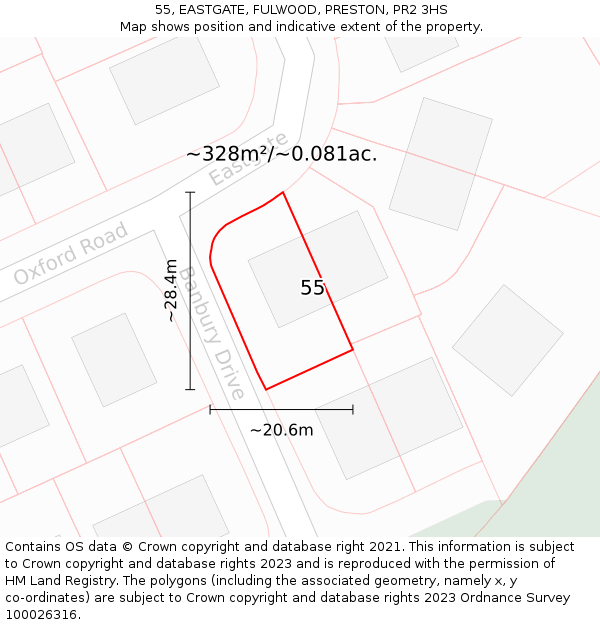 55, EASTGATE, FULWOOD, PRESTON, PR2 3HS: Plot and title map