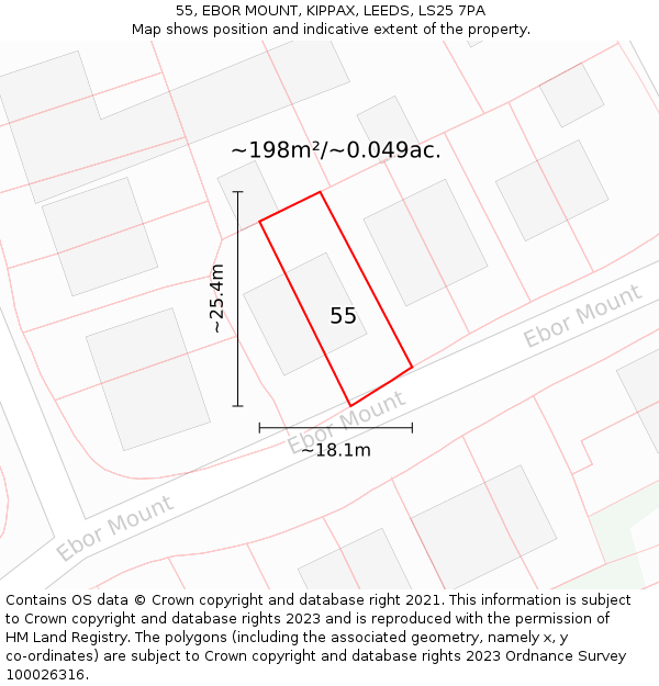 55, EBOR MOUNT, KIPPAX, LEEDS, LS25 7PA: Plot and title map