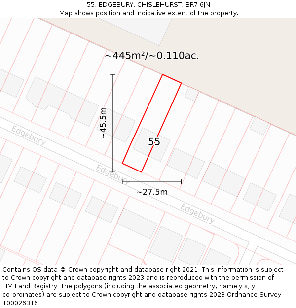 55, EDGEBURY, CHISLEHURST, BR7 6JN: Plot and title map