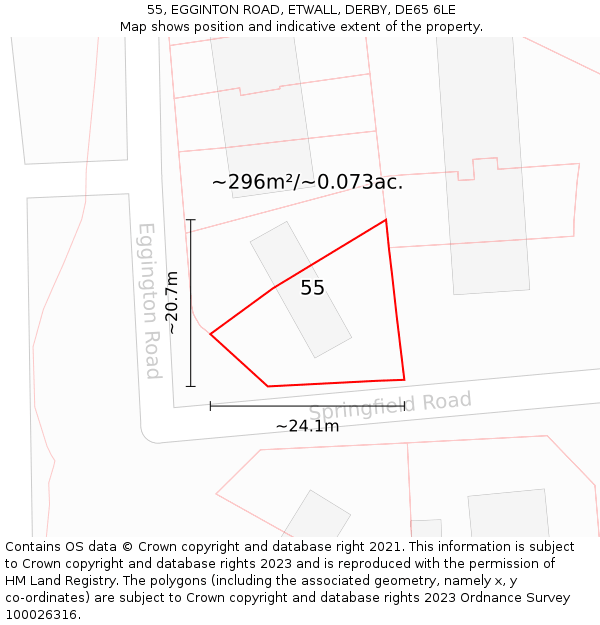 55, EGGINTON ROAD, ETWALL, DERBY, DE65 6LE: Plot and title map