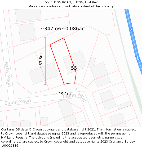 55, ELDON ROAD, LUTON, LU4 0AY: Plot and title map
