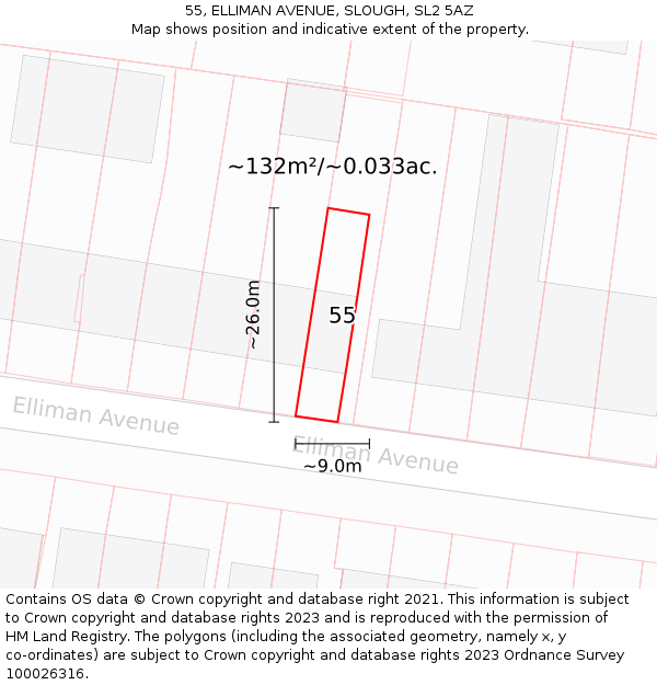 55, ELLIMAN AVENUE, SLOUGH, SL2 5AZ: Plot and title map