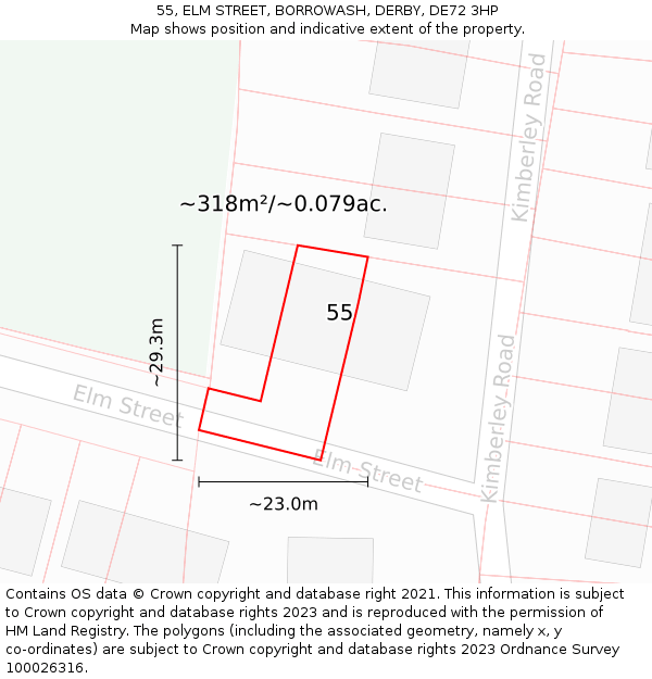 55, ELM STREET, BORROWASH, DERBY, DE72 3HP: Plot and title map