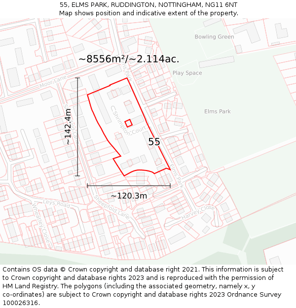 55, ELMS PARK, RUDDINGTON, NOTTINGHAM, NG11 6NT: Plot and title map