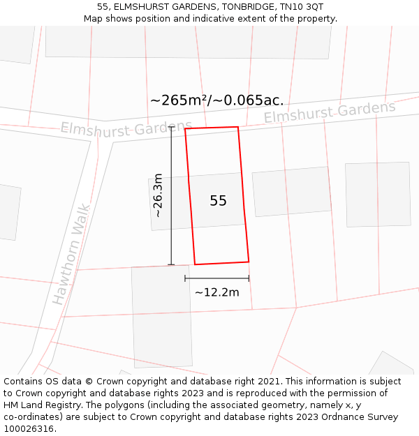 55, ELMSHURST GARDENS, TONBRIDGE, TN10 3QT: Plot and title map
