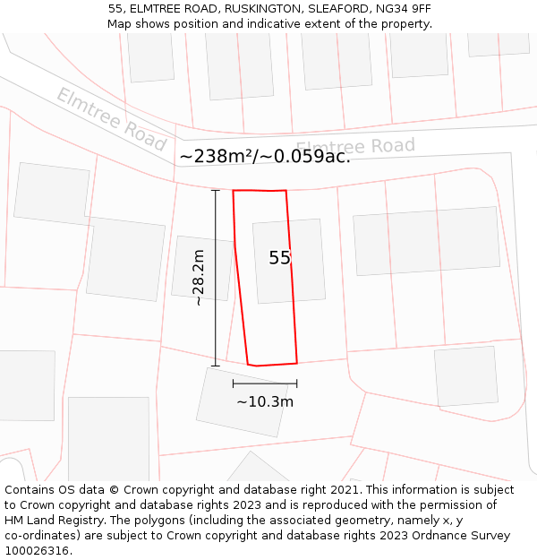 55, ELMTREE ROAD, RUSKINGTON, SLEAFORD, NG34 9FF: Plot and title map