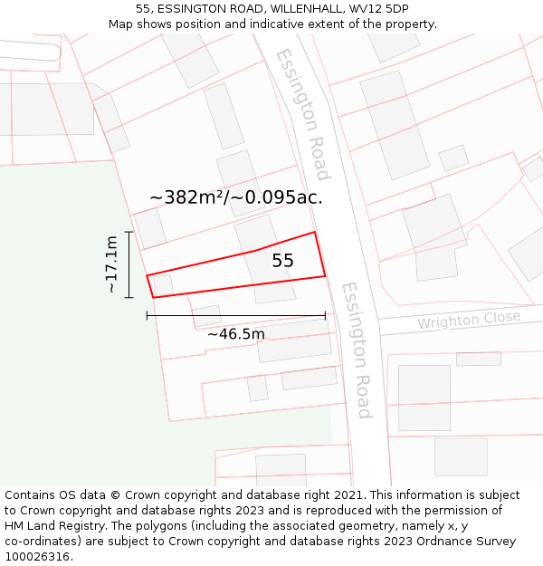 55, ESSINGTON ROAD, WILLENHALL, WV12 5DP: Plot and title map