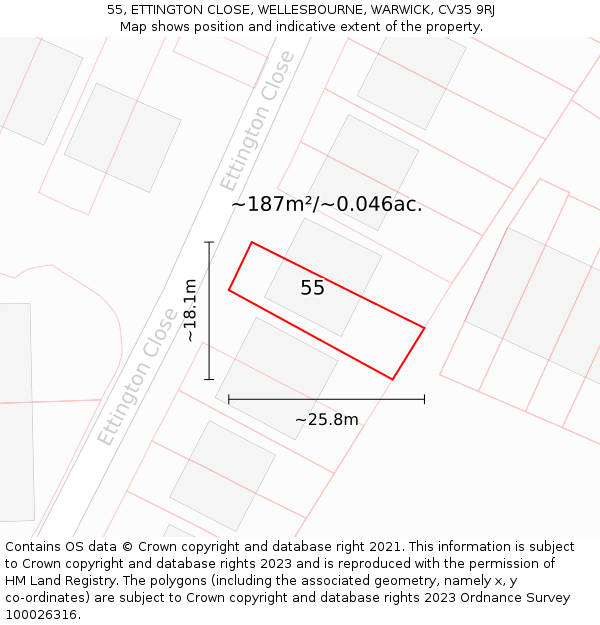 55, ETTINGTON CLOSE, WELLESBOURNE, WARWICK, CV35 9RJ: Plot and title map