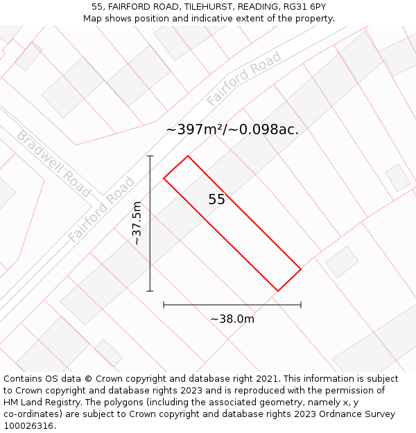 55, FAIRFORD ROAD, TILEHURST, READING, RG31 6PY: Plot and title map