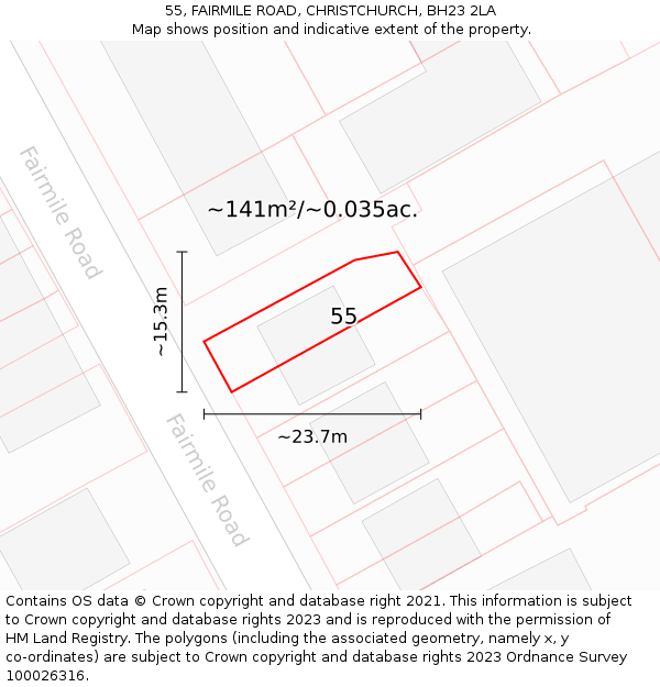 55, FAIRMILE ROAD, CHRISTCHURCH, BH23 2LA: Plot and title map