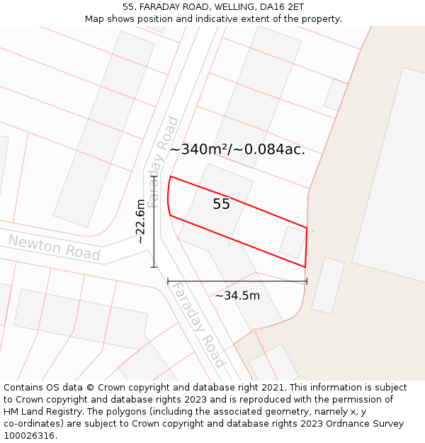 55, FARADAY ROAD, WELLING, DA16 2ET: Plot and title map