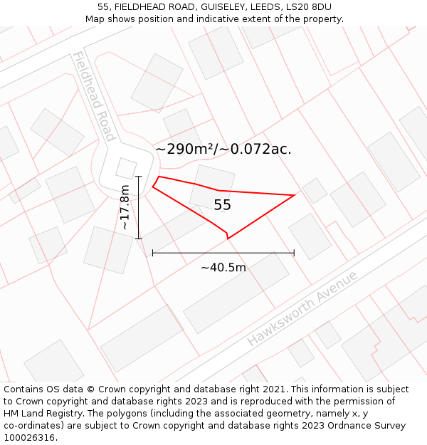 55, FIELDHEAD ROAD, GUISELEY, LEEDS, LS20 8DU: Plot and title map