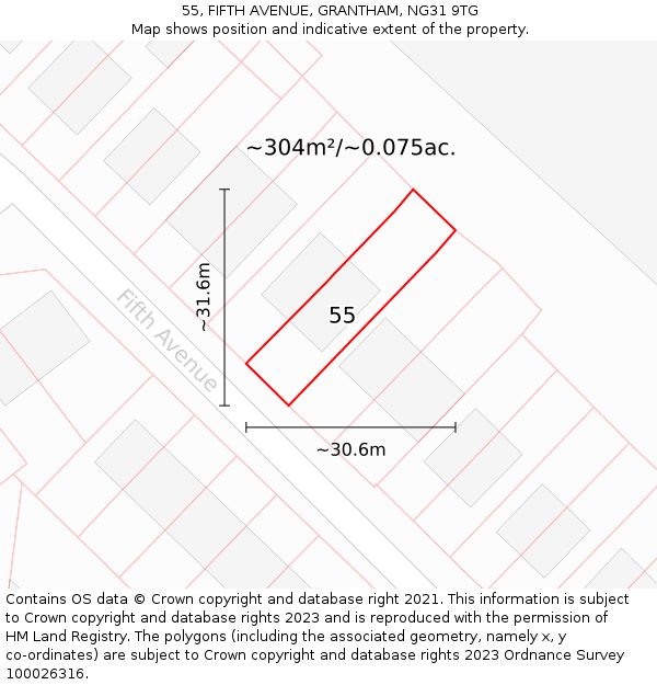 55, FIFTH AVENUE, GRANTHAM, NG31 9TG: Plot and title map