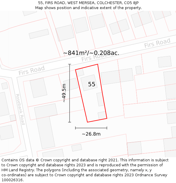 55, FIRS ROAD, WEST MERSEA, COLCHESTER, CO5 8JP: Plot and title map