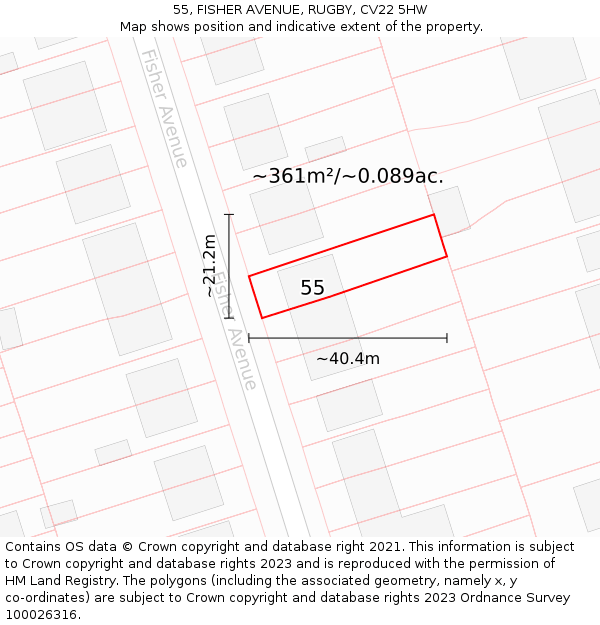 55, FISHER AVENUE, RUGBY, CV22 5HW: Plot and title map